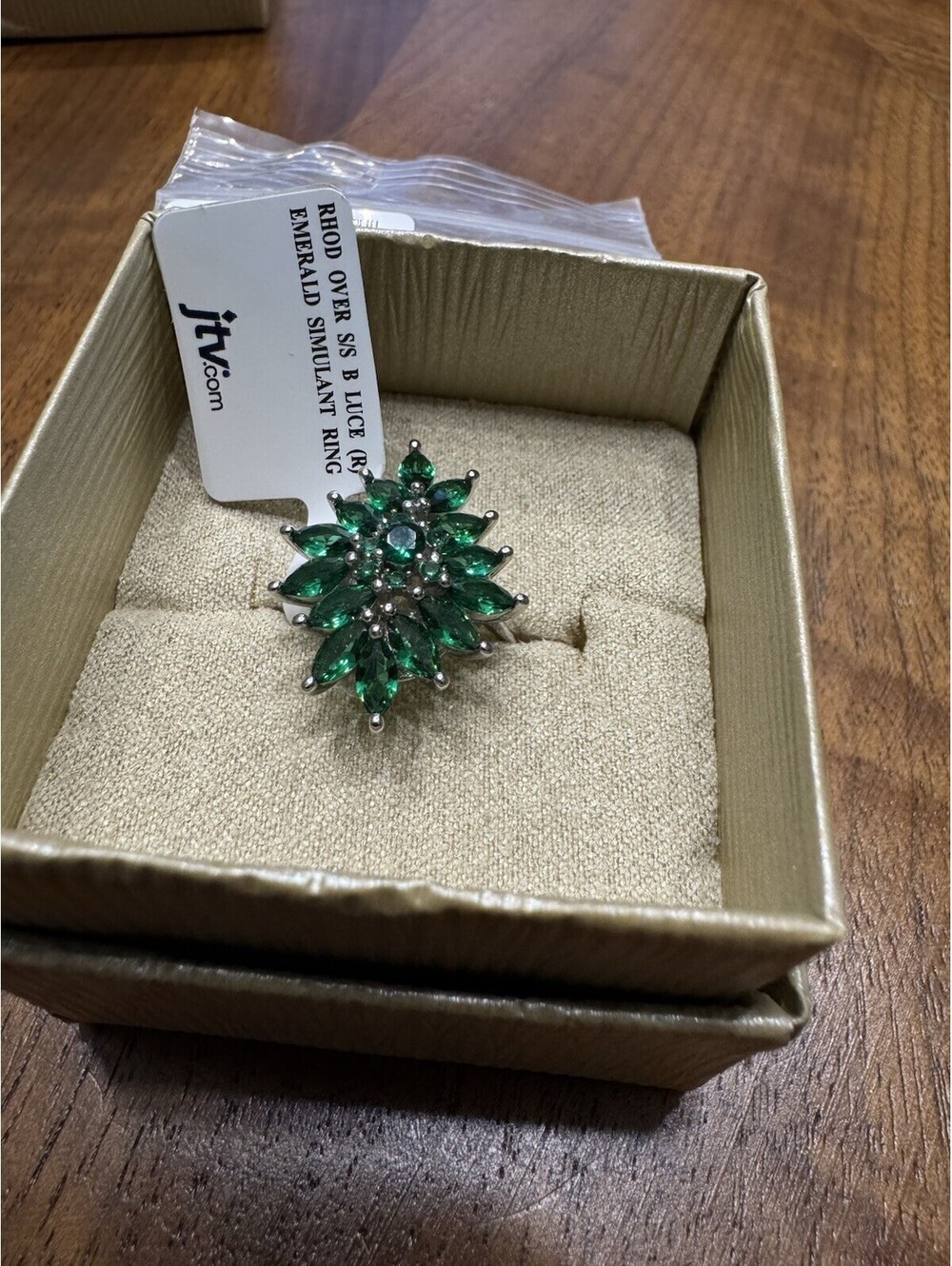 JTV RHOD OVER SIS B LUCE (R, EMERALD SIMULANT RING Size 8